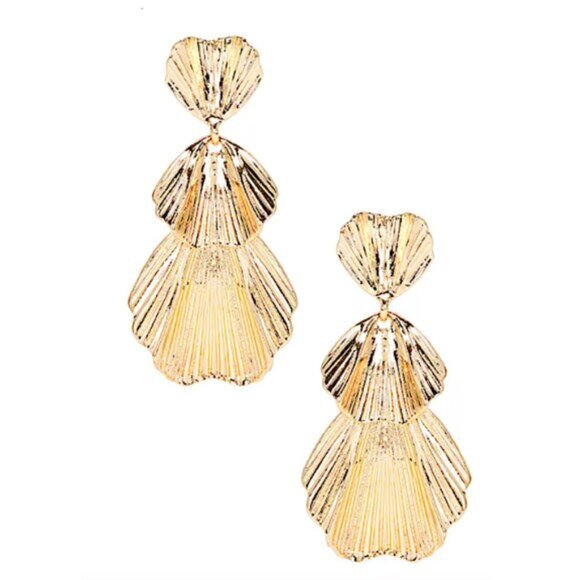 NEW~ Anthropologie Shashi Petals Gold Dangle Earrings - Picture 2 of 9